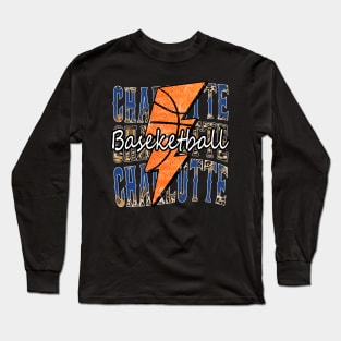 Graphic Basketball Charlotte Proud Name Vintage Long Sleeve T-Shirt